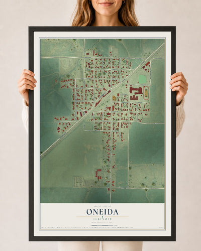 Map of Oneida, Illinois, 24 x 36 inch print in a black wood frame
