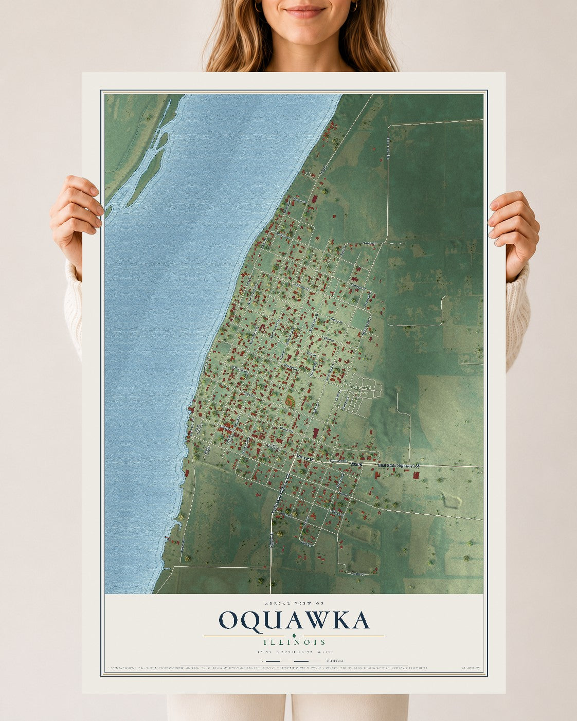 Map of Oquawka, Illinois, 24 x 36 inch unframed archival matte print