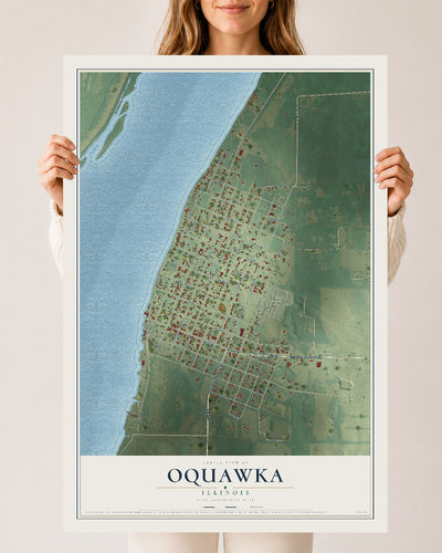Map of Oquawka, Illinois, 24 x 36 inch unframed archival matte print