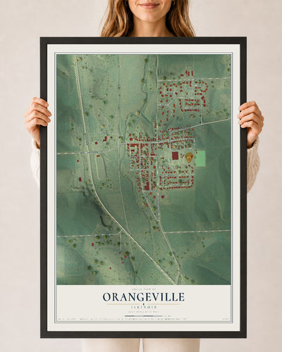 Map of Orangeville, Illinois, 24 x 36 inch print in a black wood frame