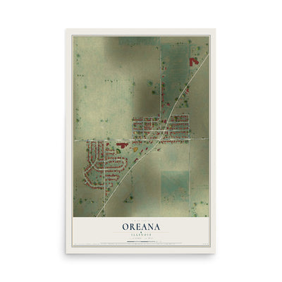 Map of Oreana, Illinois, 12 x 18 inch unframed archival matte print