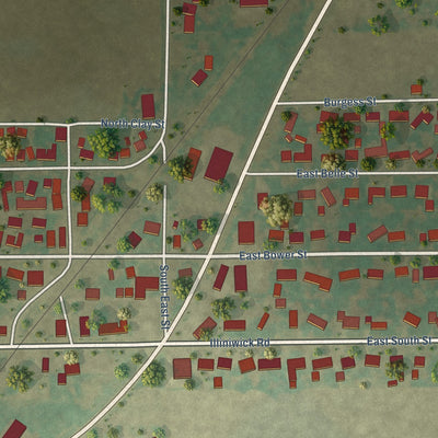 Second close-up of the map of Oreana, Illinois print showing more streets and buildings