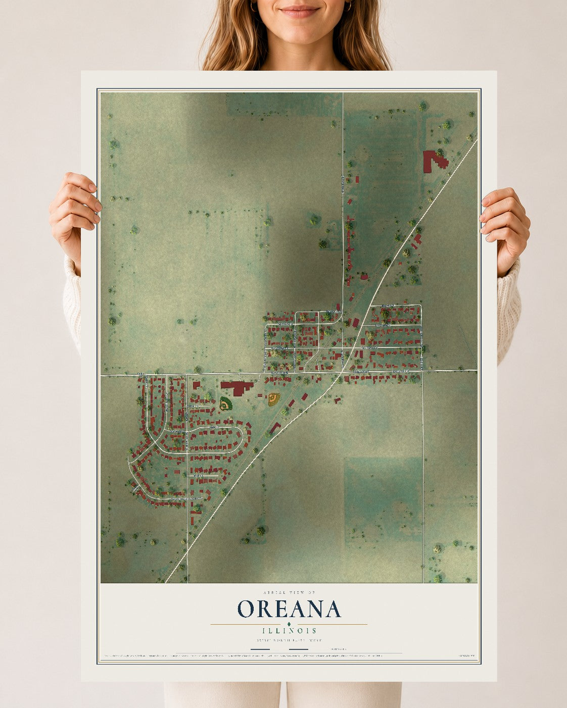 Map of Oreana, Illinois, 24 x 36 inch unframed archival matte print