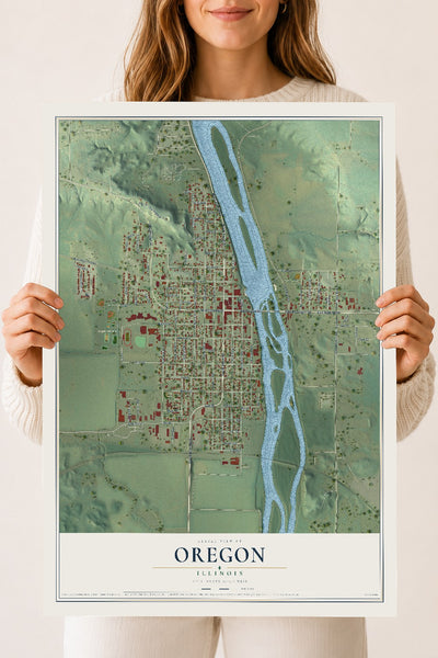 Map of Oregon, Illinois, 18 x 24 inch unframed archival matte print