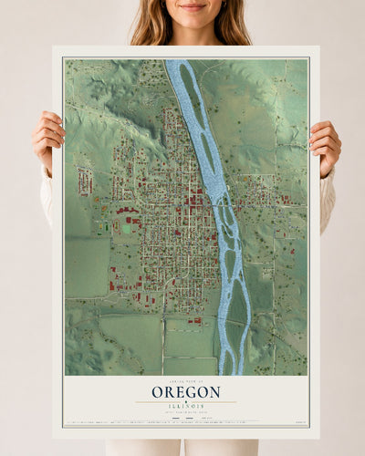 Map of Oregon, Illinois, 24 x 36 inch unframed archival matte print