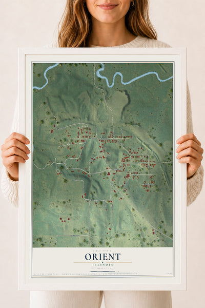 Map of Orient, Illinois, 18 x 24 inch print in a white wood frame