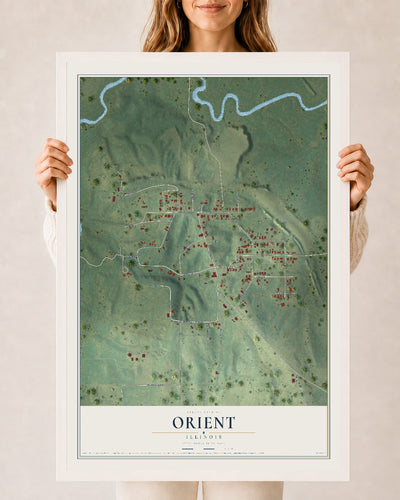 Map of Orient, Illinois, 24 x 36 inch print in a white wood frame