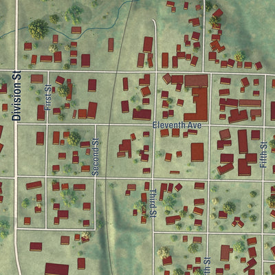 Close-up of the map of Orion, Illinois print showing street and building detail