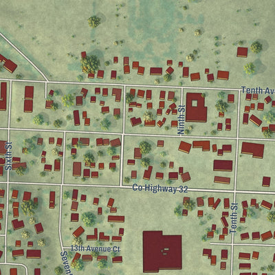 Second close-up of the map of Orion, Illinois print showing more streets and buildings