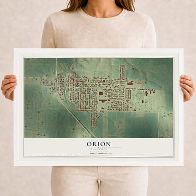 Map of Orion, Illinois, 12 x 18 inch print in a white wood frame