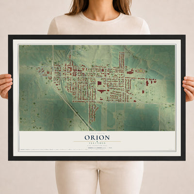 Map of Orion, Illinois, 18 x 24 inch print in a black wood frame
