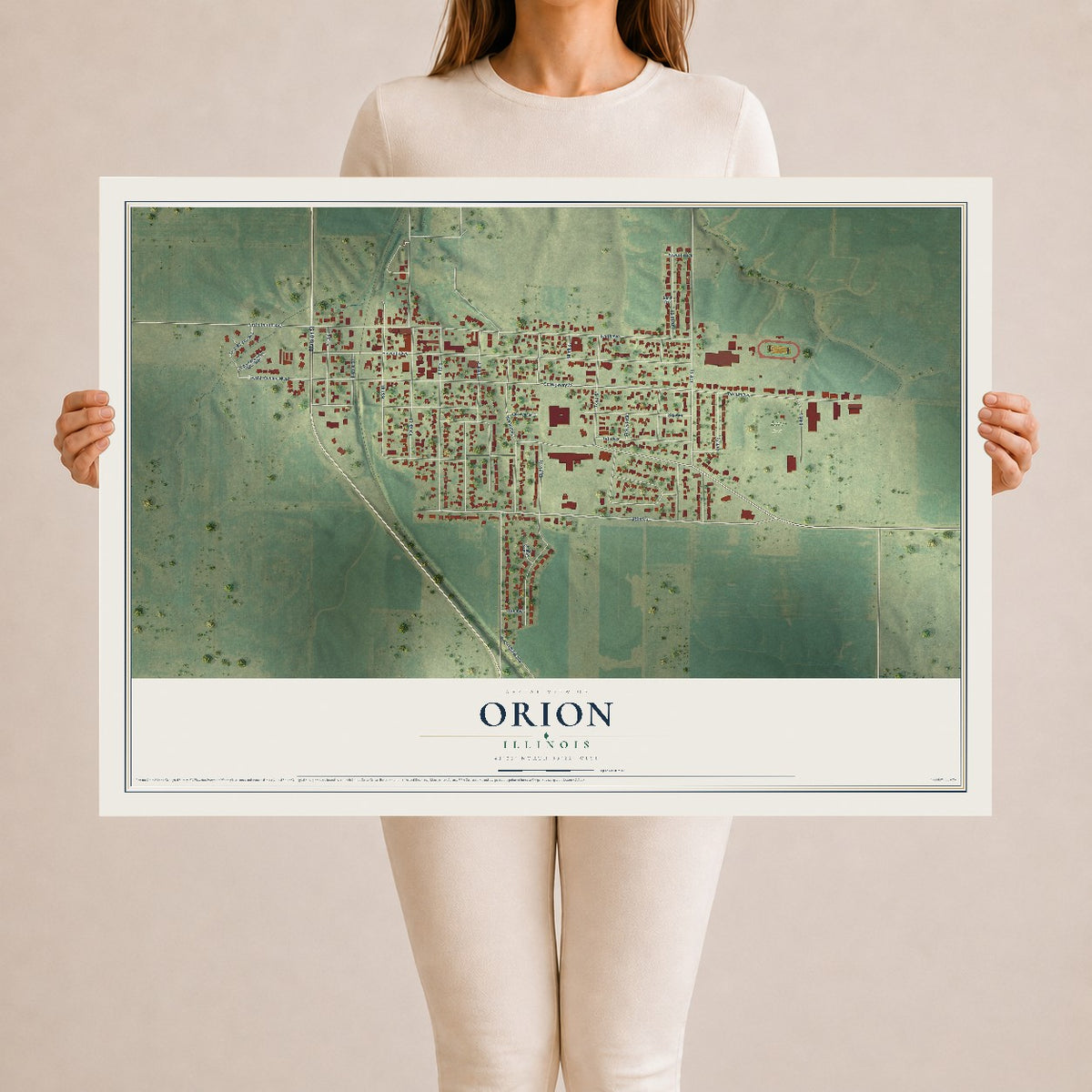 Map of Orion, Illinois, 24 x 36 inch unframed archival matte print