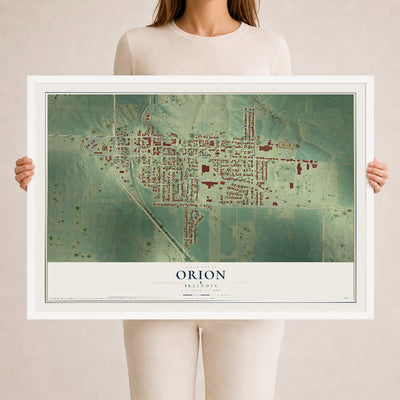 Map of Orion, Illinois, 24 x 36 inch print in a white wood frame