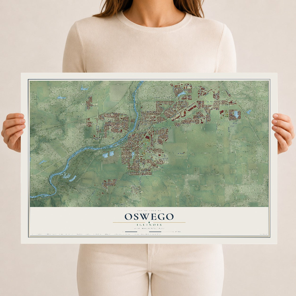 Map of Oswego, Illinois, 12 x 18 inch unframed archival matte print