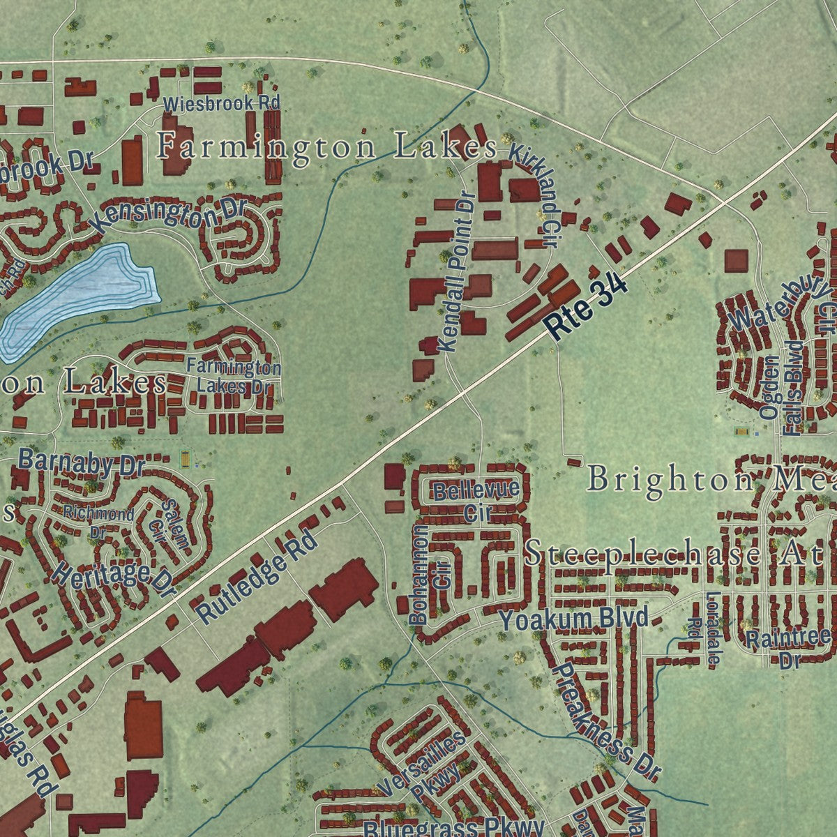 Second close-up of the map of Oswego, Illinois print showing more streets and buildings