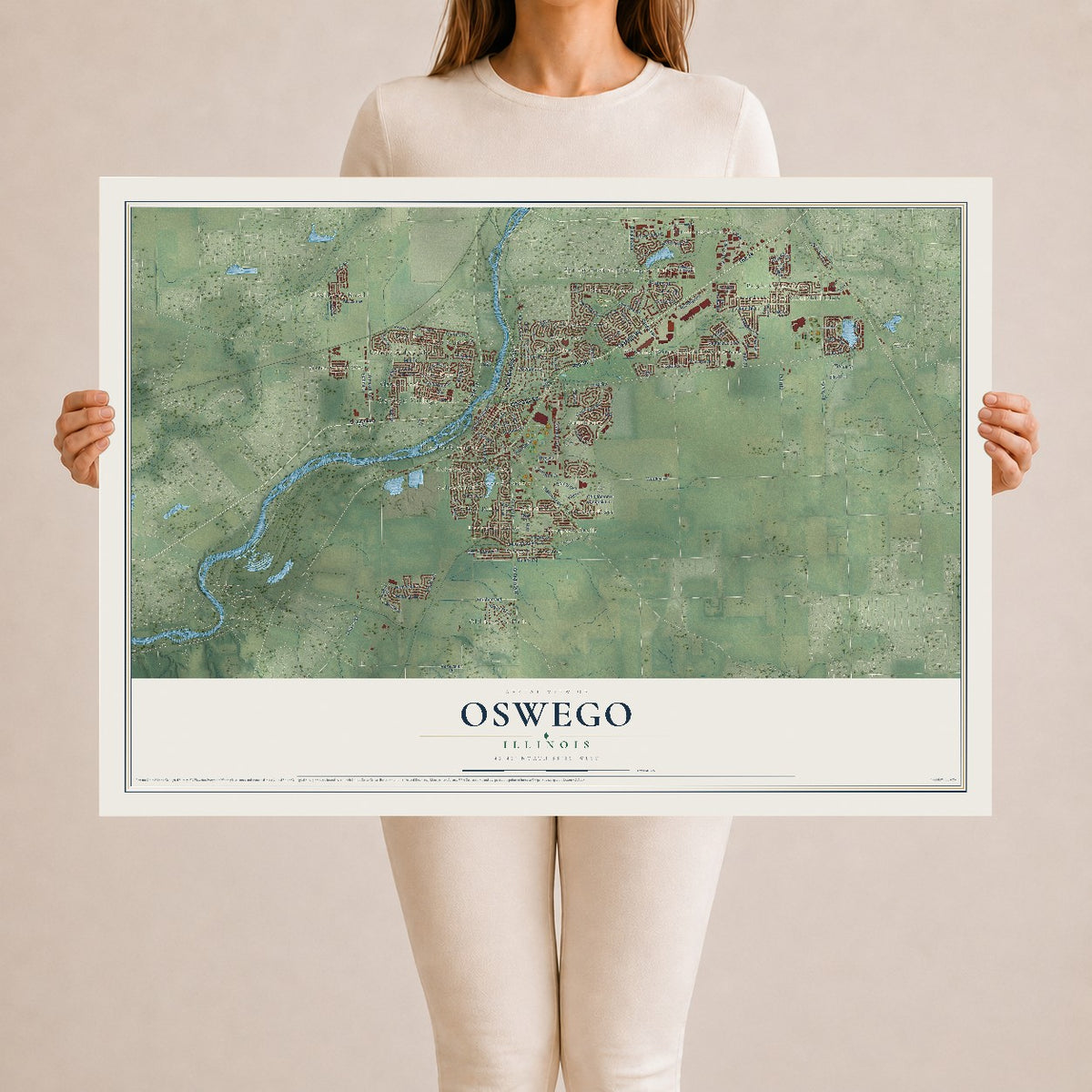 Map of Oswego, Illinois, 24 x 36 inch unframed archival matte print