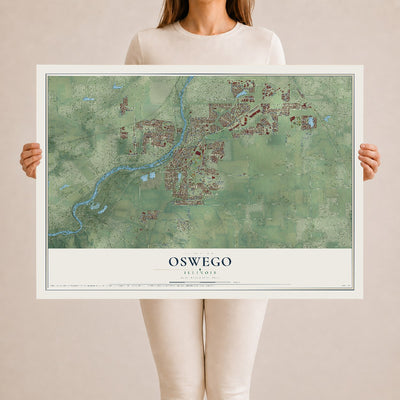 Map of Oswego, Illinois, 24 x 36 inch unframed archival matte print