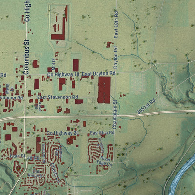 Second close-up of the map of Ottawa, Illinois print showing more streets and buildings