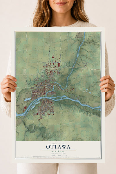 Map of Ottawa, Illinois, 18 x 24 inch unframed archival matte print
