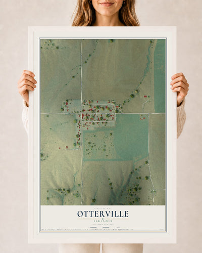 Map of Otterville, Illinois, 24 x 36 inch print in a white wood frame