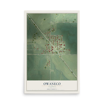 Map of Owaneco, Illinois, 12 x 18 inch unframed archival matte print
