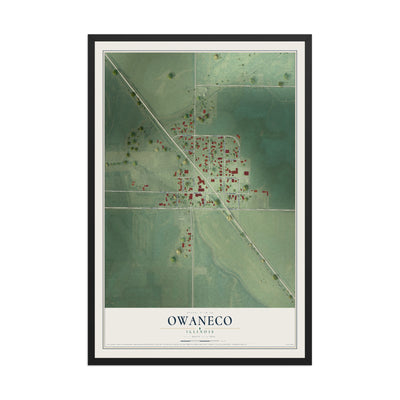 Map of Owaneco, Illinois, 12 x 18 inch print in a black wood frame