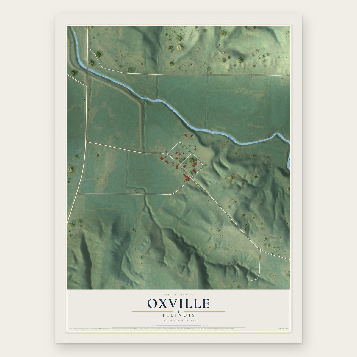 Oxville, Illinois map print, the full design