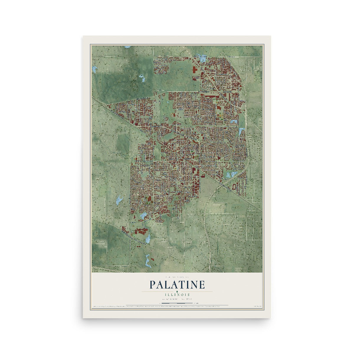 Map of Palatine, Illinois, 12 x 18 inch unframed archival matte print