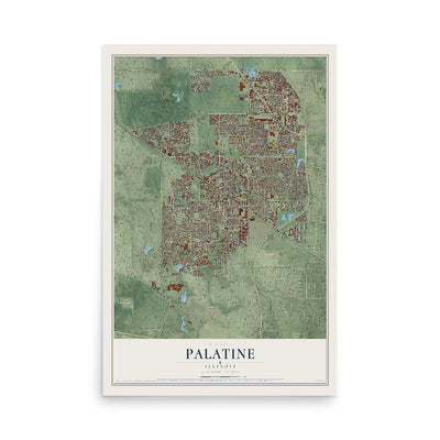Map of Palatine, Illinois, 12 x 18 inch unframed archival matte print