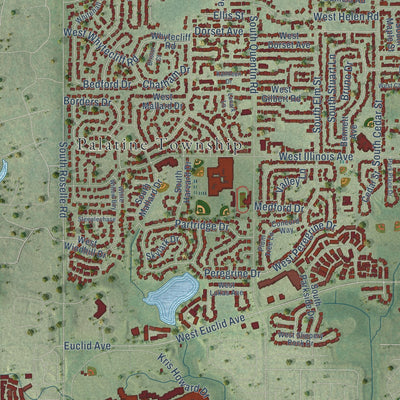 Second close-up of the map of Palatine, Illinois print showing more streets and buildings
