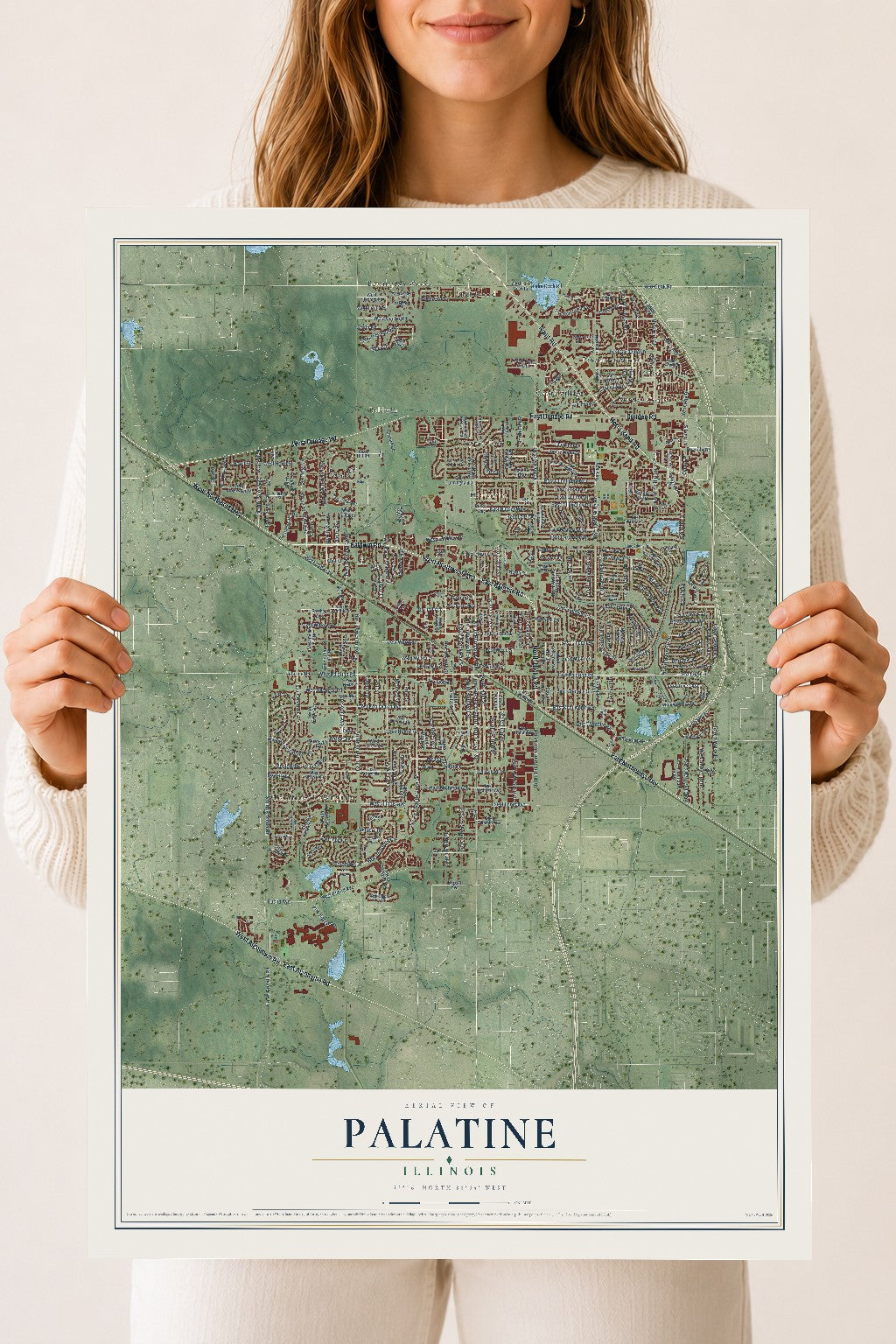 Map of Palatine, Illinois, 18 x 24 inch unframed archival matte print