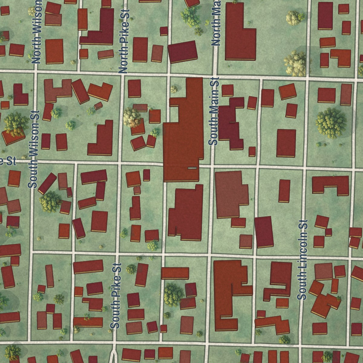 Close-up of the map of Palestine, Illinois print showing street and building detail