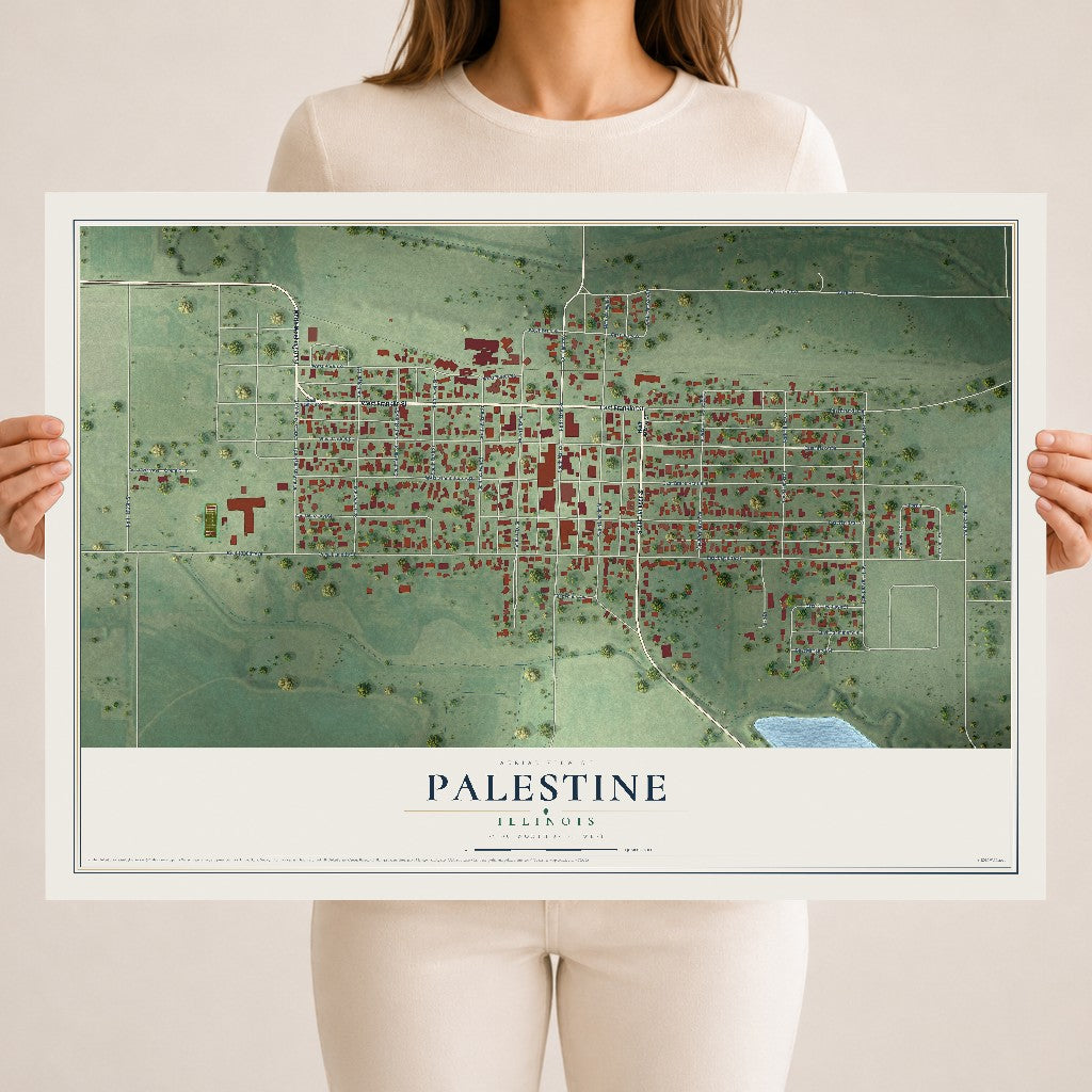 Map of Palestine, Illinois, 18 x 24 inch unframed archival matte print