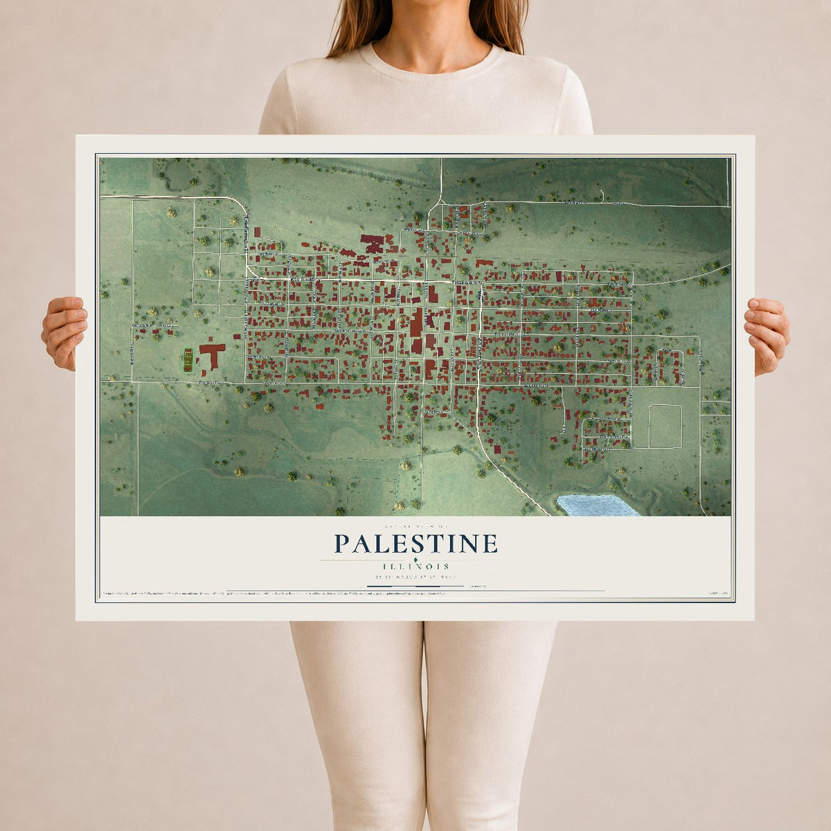 Map of Palestine, Illinois, 24 x 36 inch unframed archival matte print