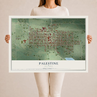 Map of Palestine, Illinois, 24 x 36 inch unframed archival matte print