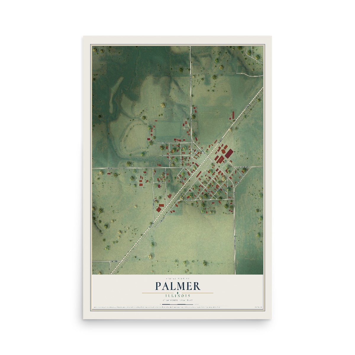 Map of Palmer, Illinois, 12 x 18 inch unframed archival matte print
