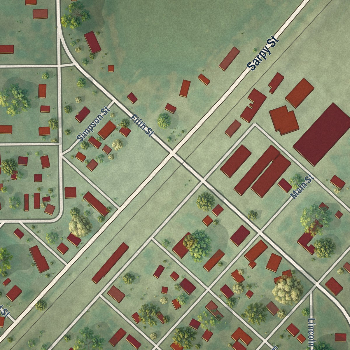 Close-up of the map of Palmer, Illinois print showing street and building detail