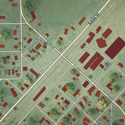 Close-up of the map of Palmer, Illinois print showing street and building detail