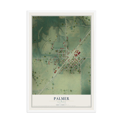 Map of Palmer, Illinois, 12 x 18 inch print in a white wood frame