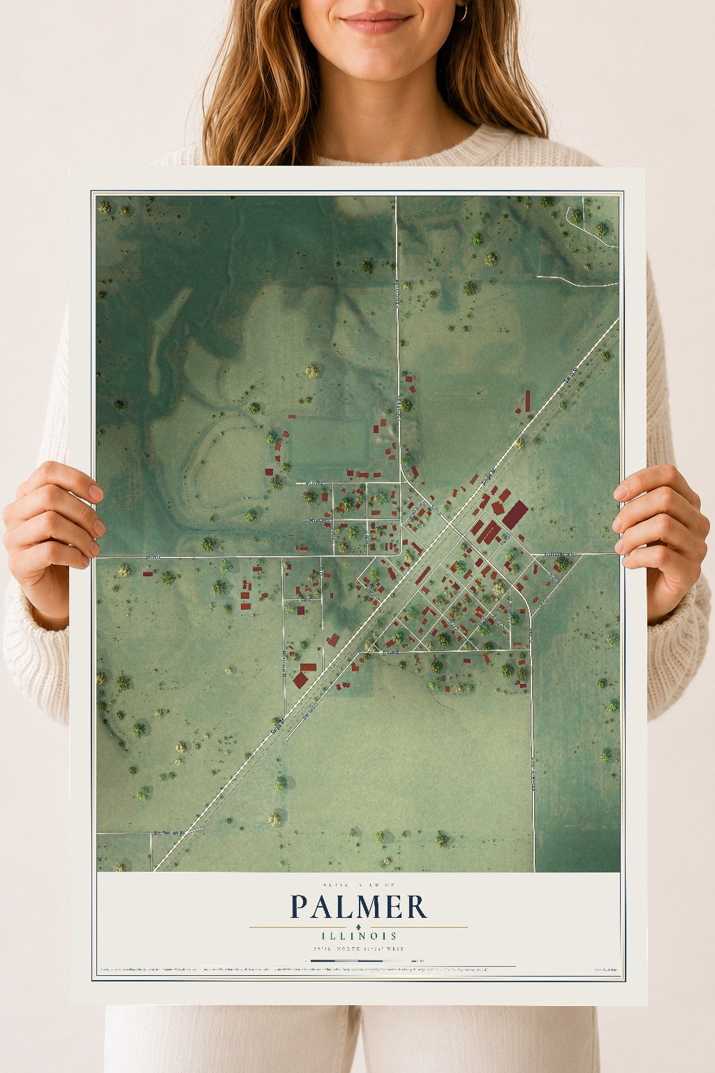 Map of Palmer, Illinois, 18 x 24 inch unframed archival matte print