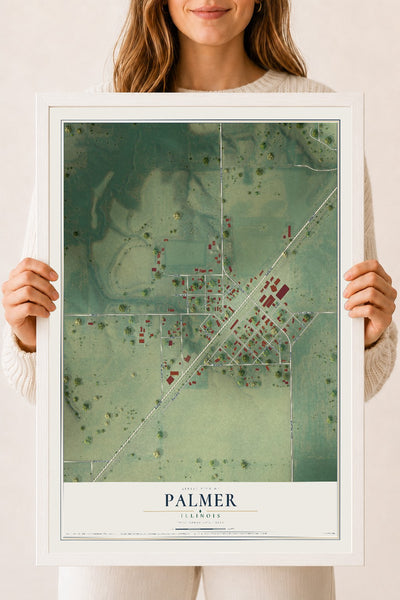 Map of Palmer, Illinois, 18 x 24 inch print in a white wood frame