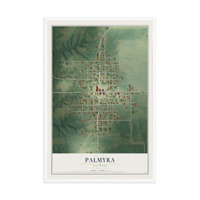 Map of Palmyra, Illinois, 12 x 18 inch print in a white wood frame