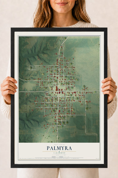 Map of Palmyra, Illinois, 18 x 24 inch print in a black wood frame