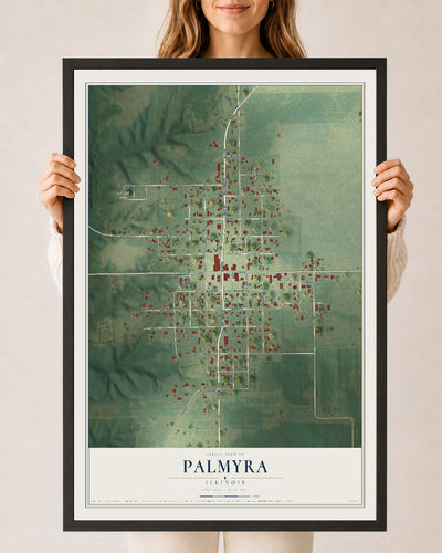 Map of Palmyra, Illinois, 24 x 36 inch print in a black wood frame