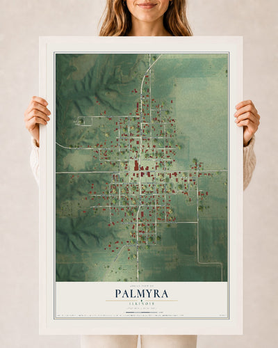 Map of Palmyra, Illinois, 24 x 36 inch print in a white wood frame