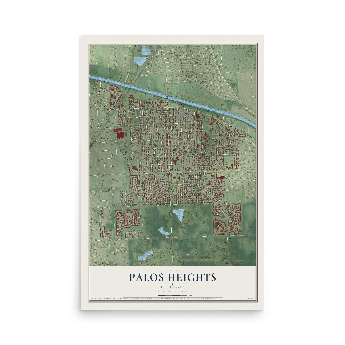Map of Palos Heights, Illinois, 12 x 18 inch unframed archival matte print