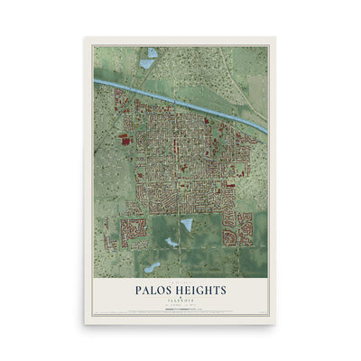 Map of Palos Heights, Illinois, 12 x 18 inch unframed archival matte print