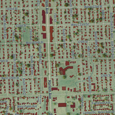Close-up of the map of Palos Heights, Illinois print showing street and building detail