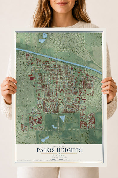 Map of Palos Heights, Illinois, 18 x 24 inch unframed archival matte print
