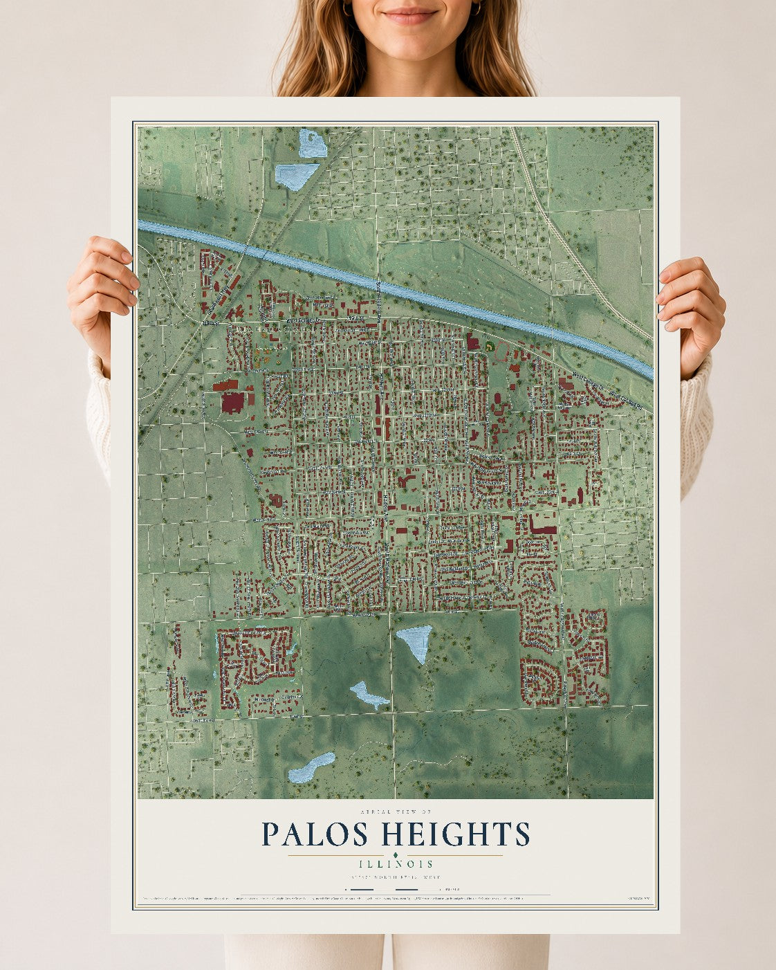 Map of Palos Heights, Illinois, 24 x 36 inch unframed archival matte print
